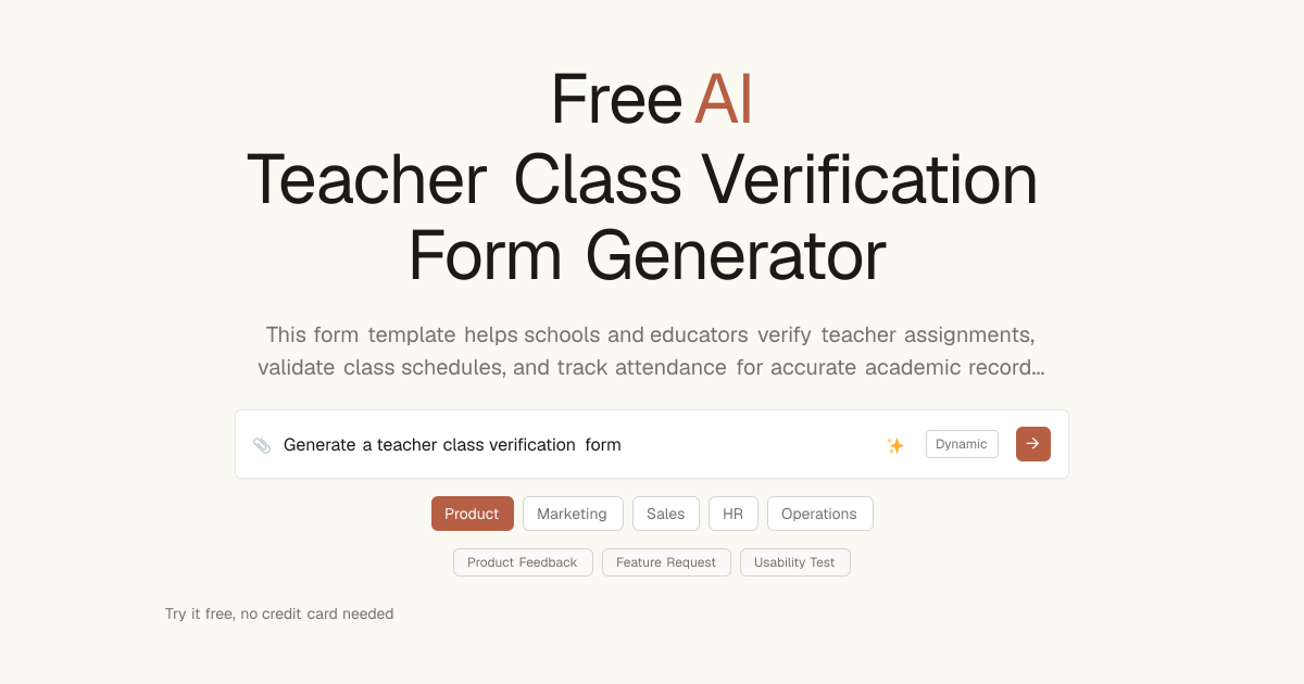 Free Teacher Class Verification Form AI Generator | Dashform