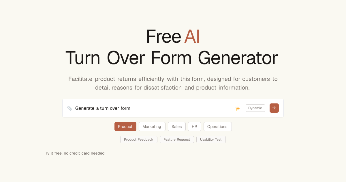 Free Turn Over Form AI Generator | Dashform AI Forms