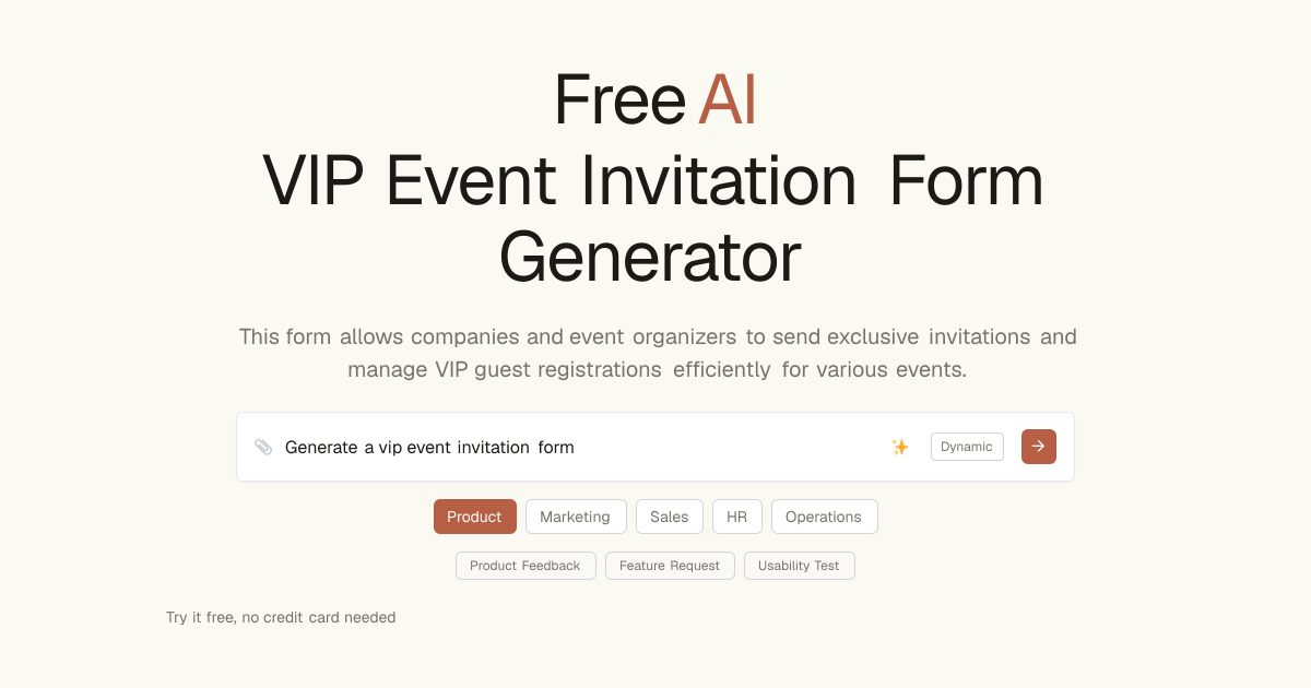Free VIP Event Invitation Form AI Generator | Dashform