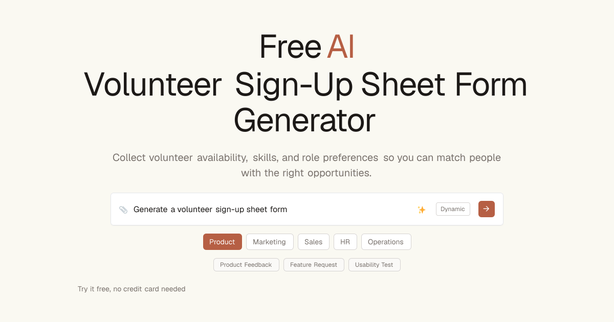 Free Volunteer Sign-Up Sheet AI Generator | Dashform