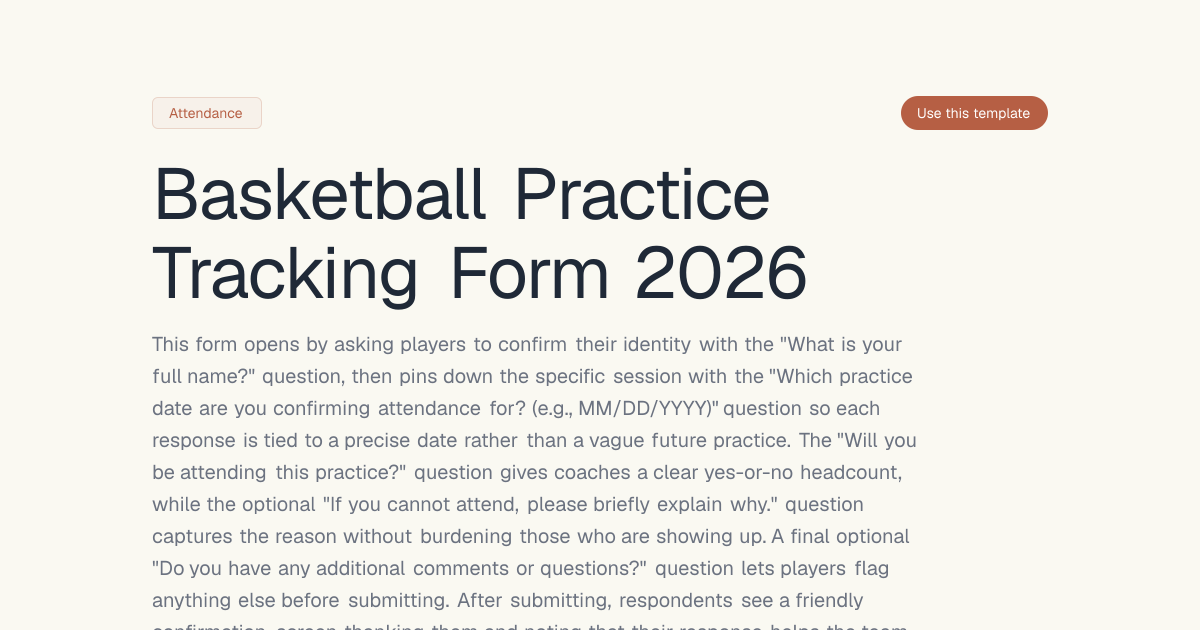 Basketball Practice Tracking Form 2026 | Dashform