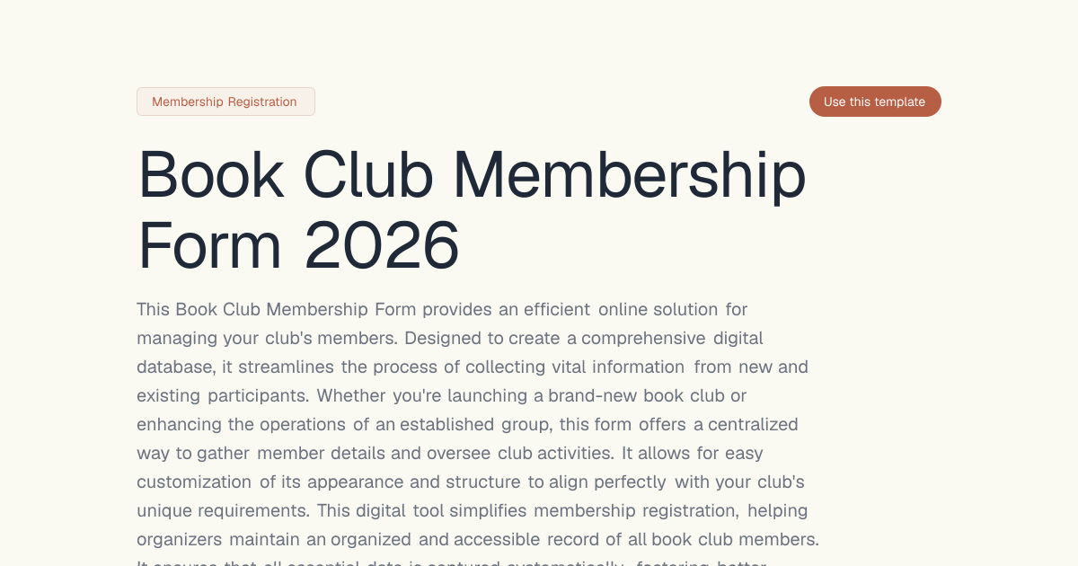 Book Club Membership Form 2026 | Dashform