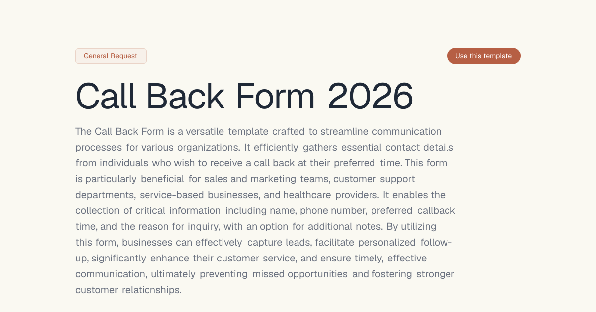 Call Back Form 2026 | Dashform