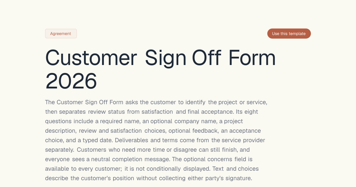 Customer Sign Off Form 2026 | Dashform