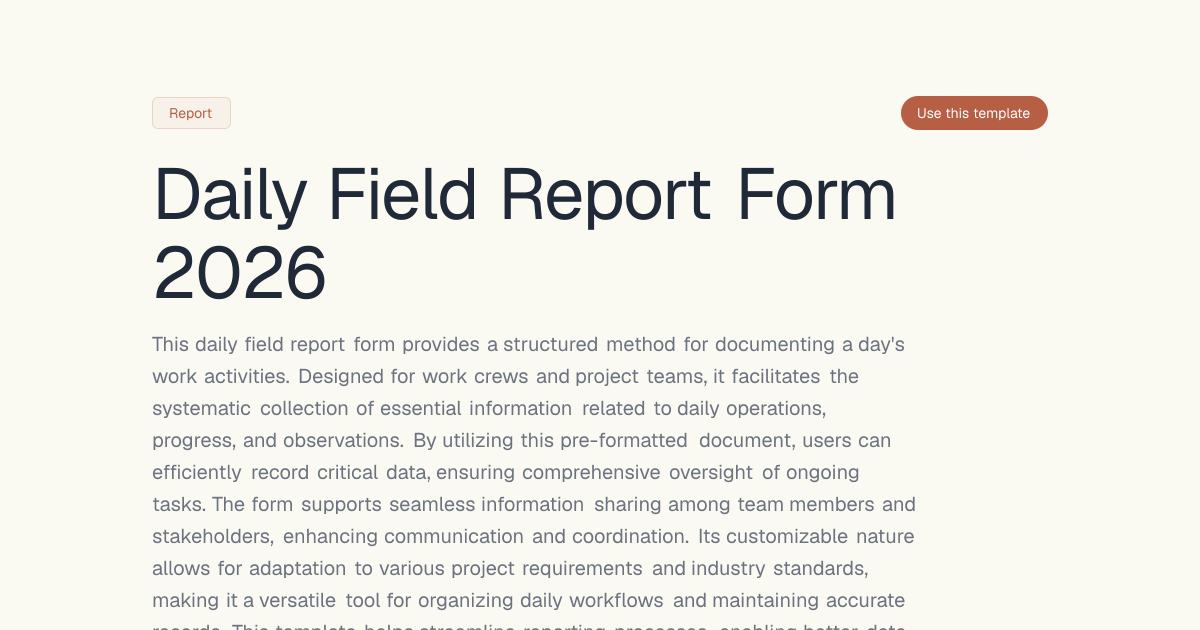 Daily Field Report Form 2026 | Dashform
