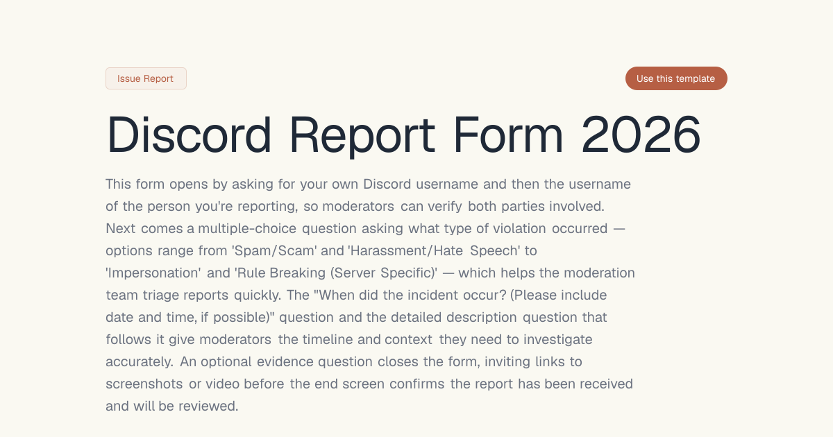 Discord Report Form 2026 | Dashform
