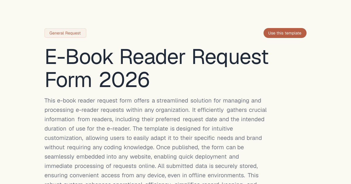 E-Book Reader Request Form 2026 | Dashform