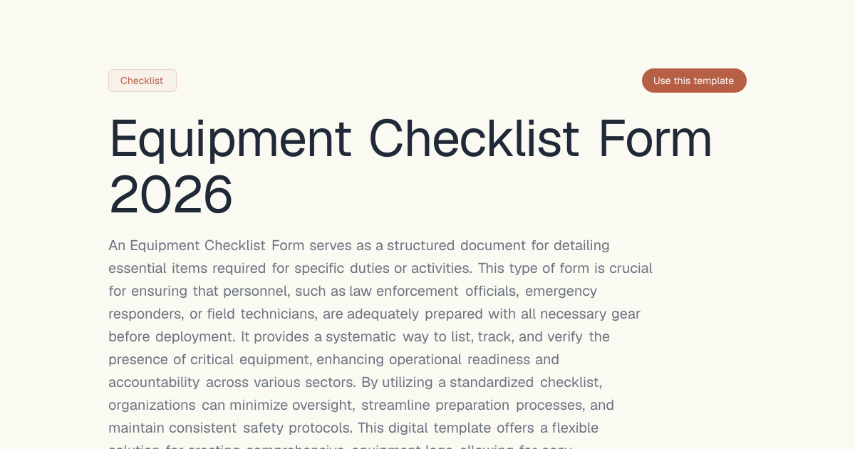 Equipment Checklist Form 2026 | Dashform