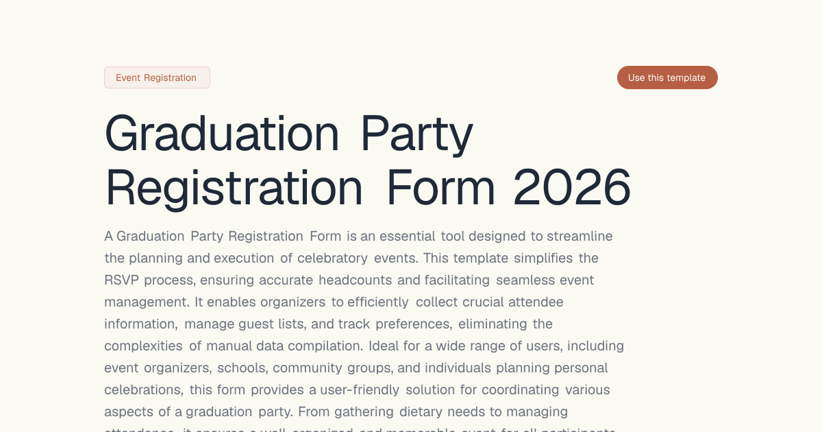 Graduation Party Registration Form 2026 | Dashform