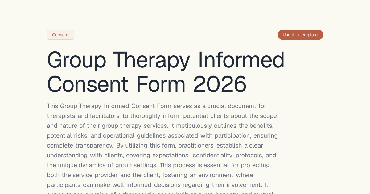 Group Therapy Informed Consent Form 2026 | Dashform AI Forms