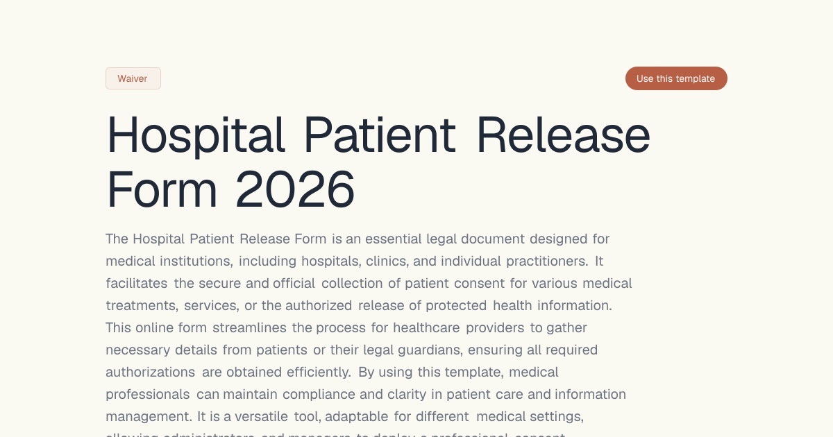 Hospital Patient Release Form 2026 | Dashform