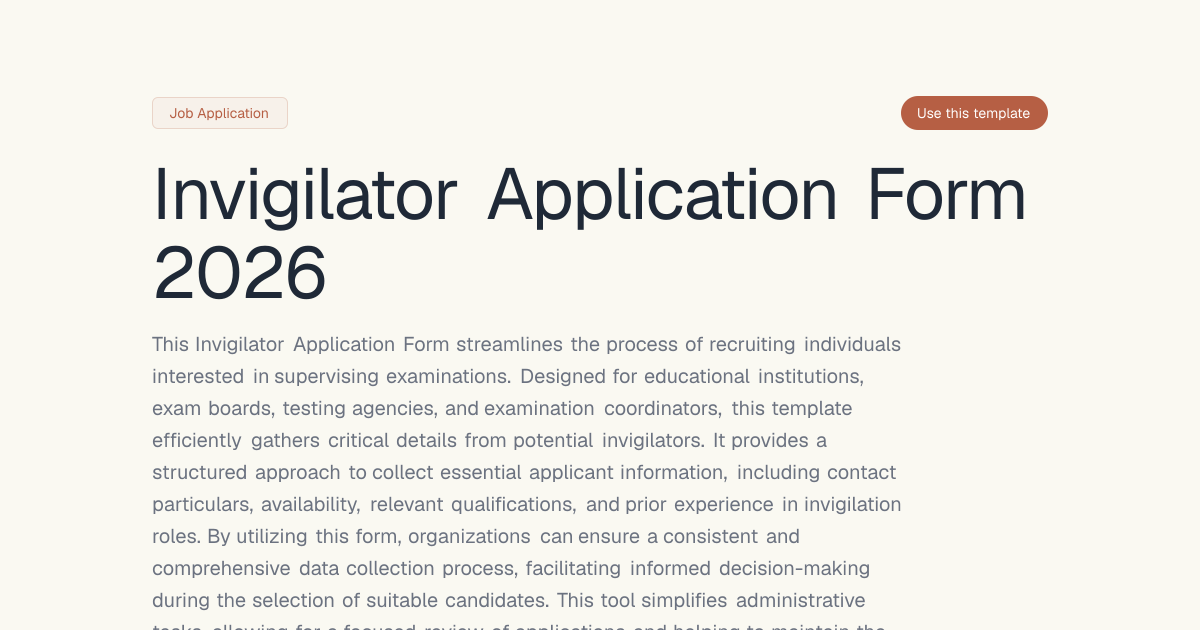 Invigilator Application Form 2026 | Dashform AI Forms