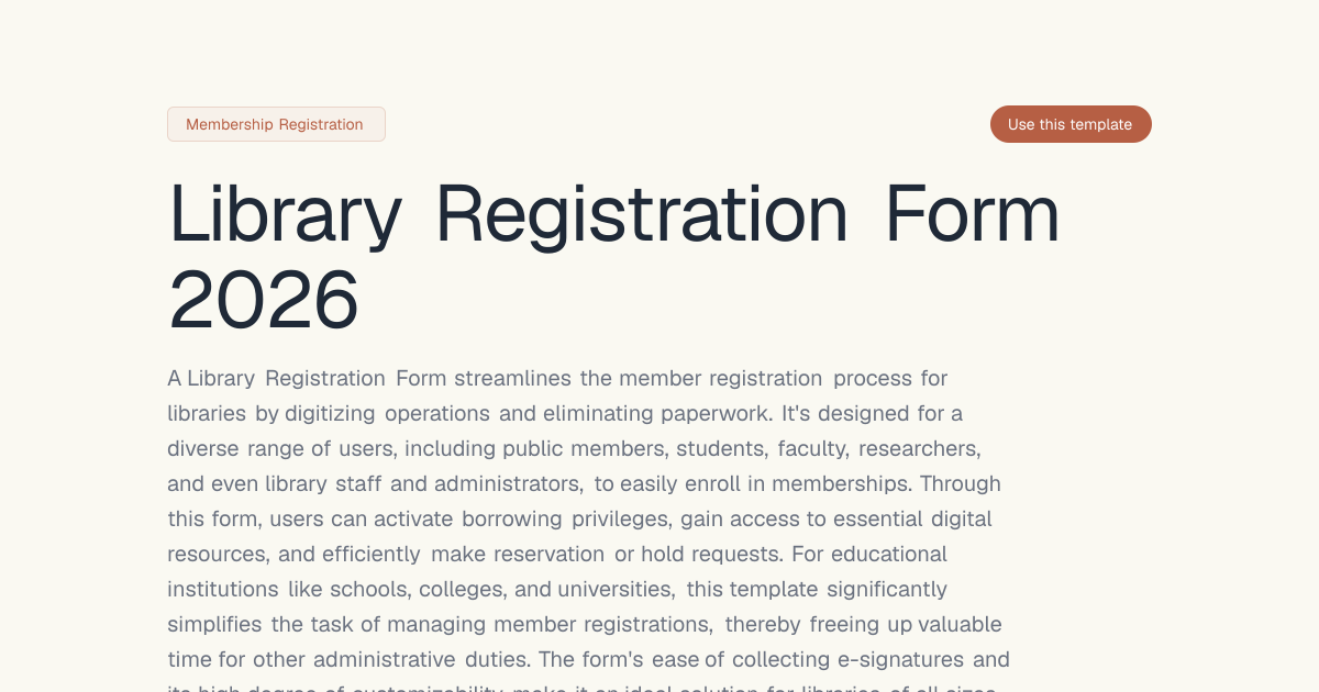 Library Registration Form 2026 | Dashform