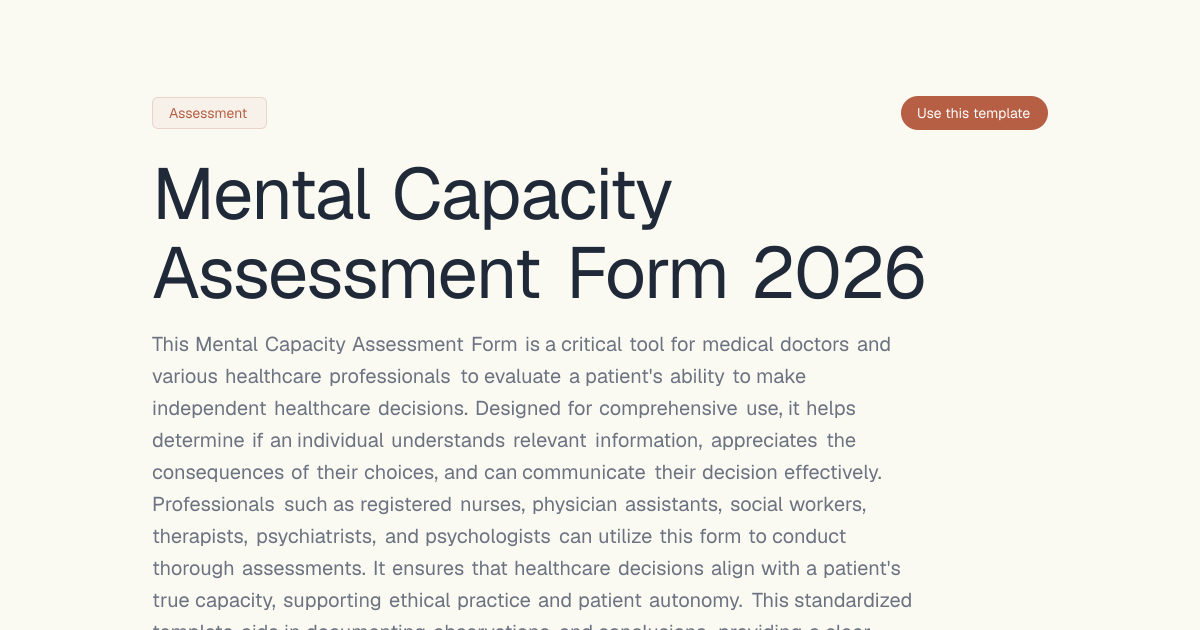 Mental Capacity Assessment Form 2026 | Dashform AI Forms