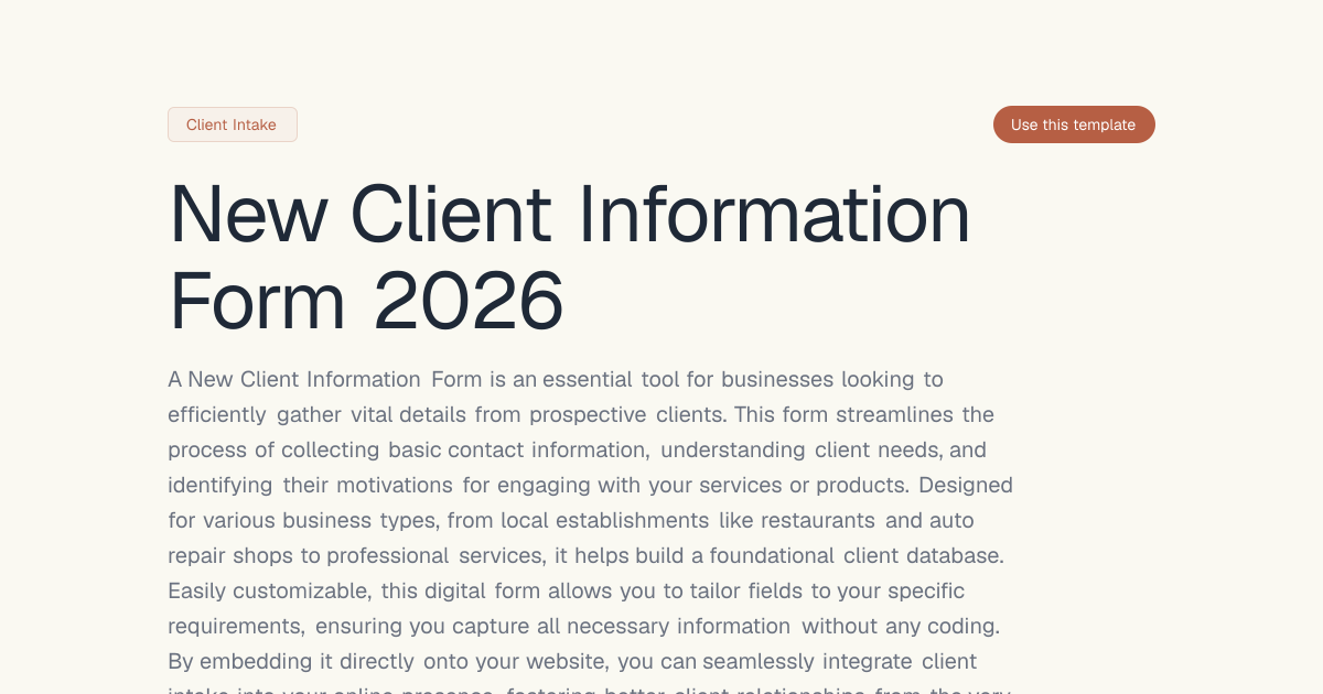 New Client Information Form 2026 | Dashform AI Forms