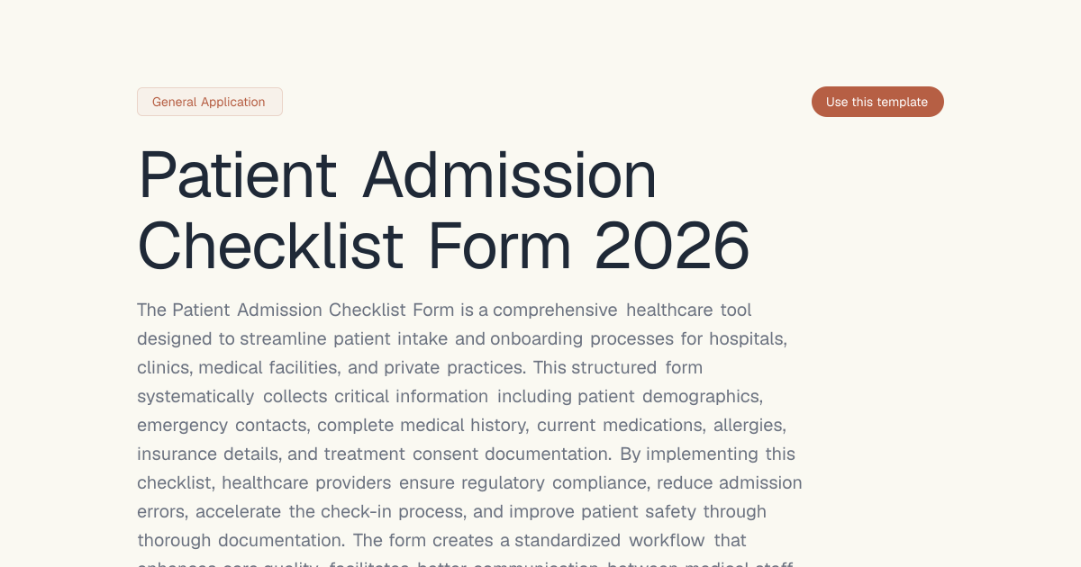 Patient Admission Checklist Form 2026 | Dashform