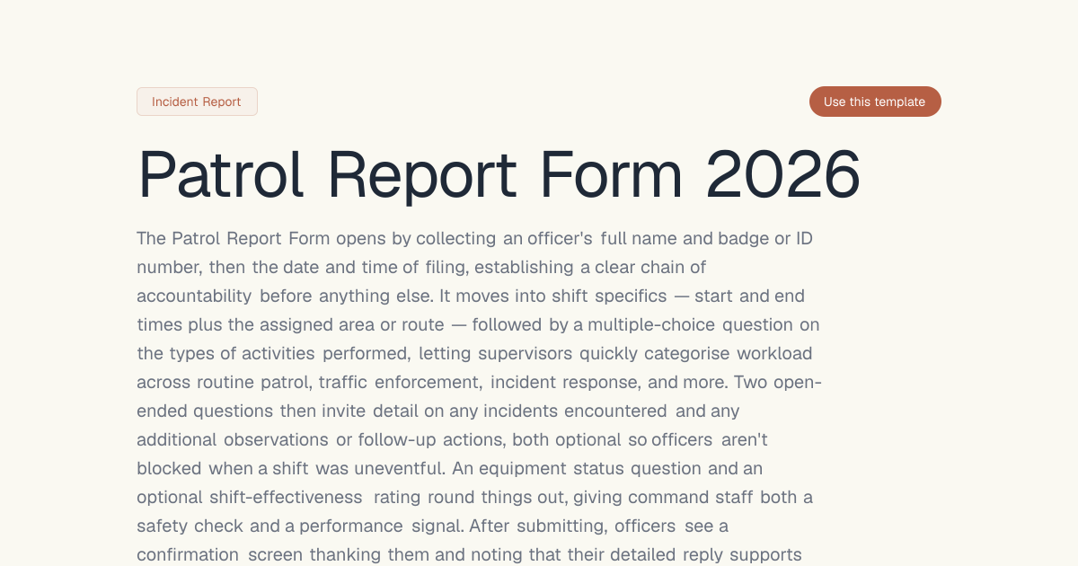 Patrol Report Form 2026 | Dashform