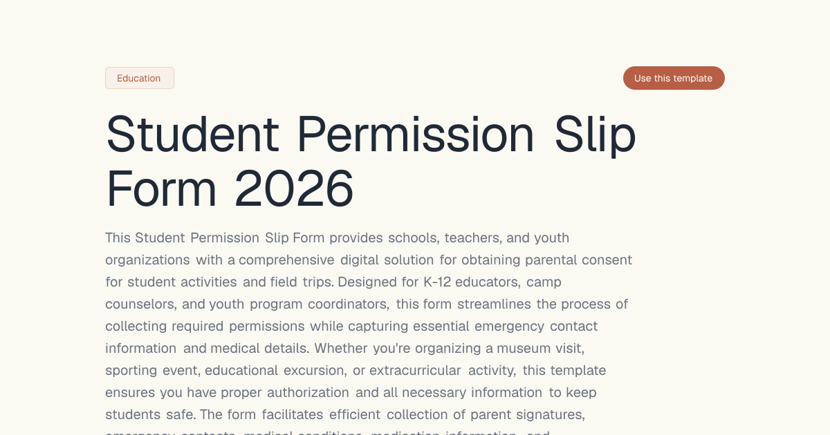 Student Permission Slip Form 2026 | Dashform