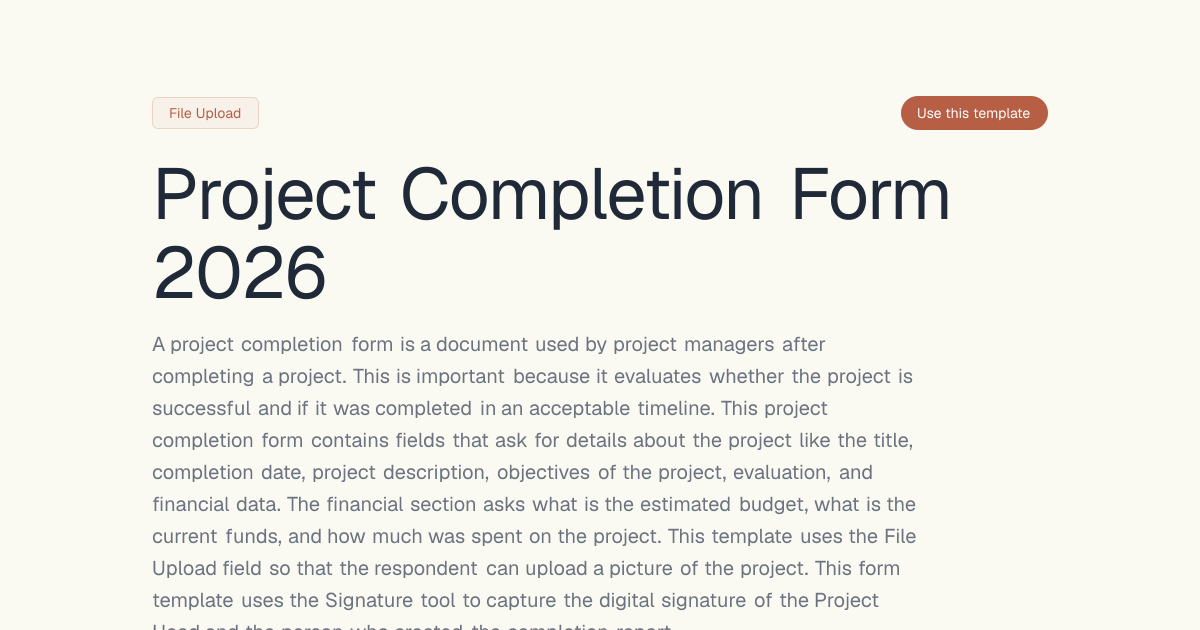 Project Completion Form 2026 | Dashform