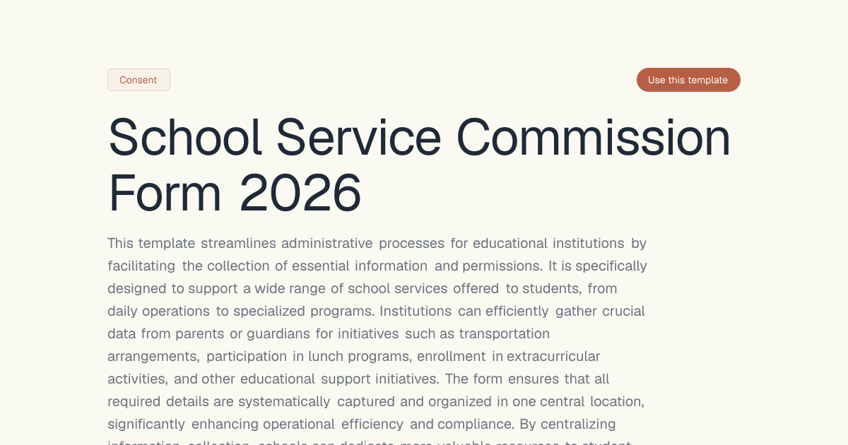 School Service Commission Form 2026 | Dashform