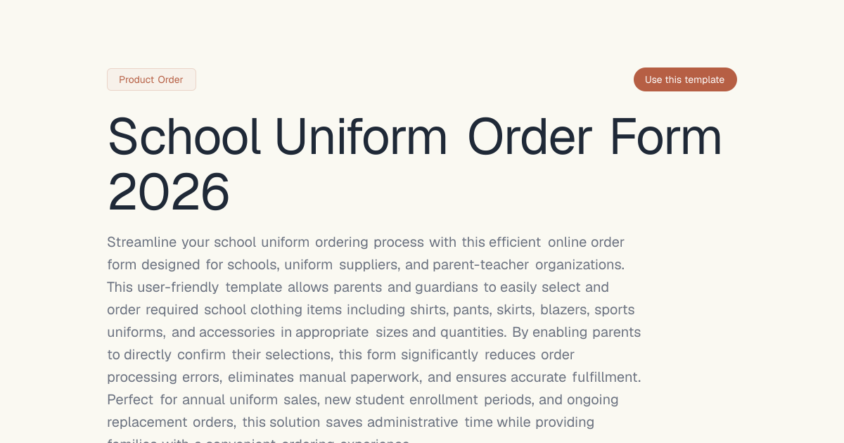 School Uniform Order Form 2026 | Dashform