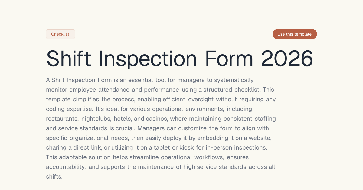 Shift Inspection Form 2026 | Dashform