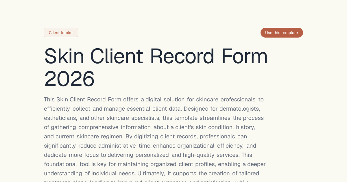Skin Client Record Form 2026 | Dashform