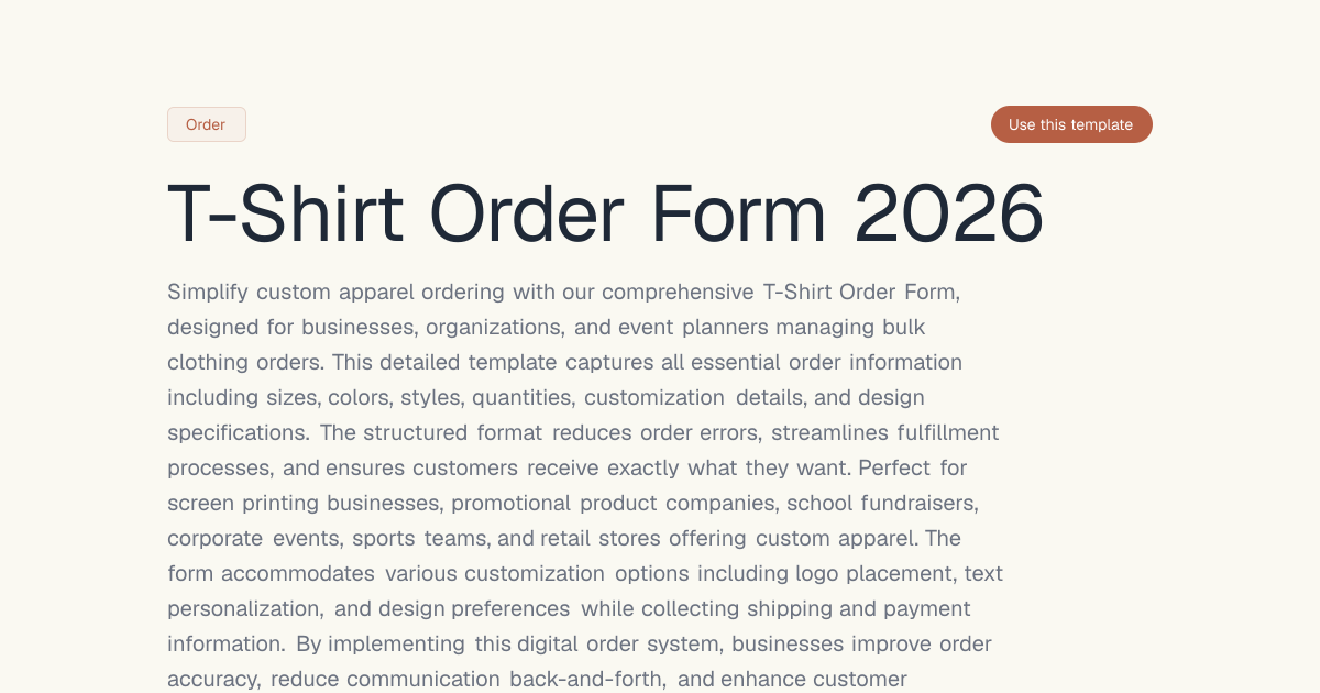 T-Shirt Order Form 2026 | Dashform