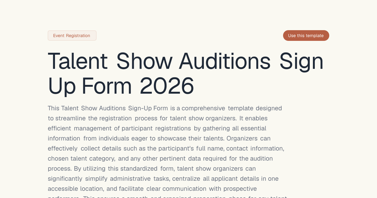 Talent Show Auditions Sign Up Form 2026 | Dashform