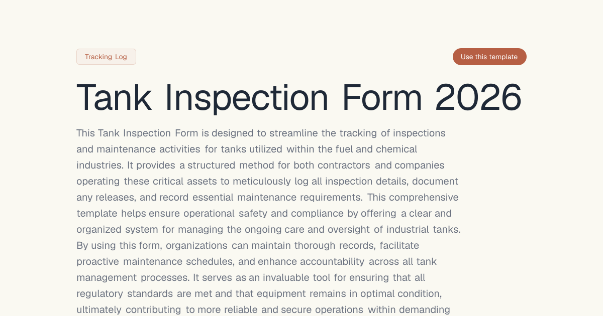 Tank Inspection Form 2026 | Dashform