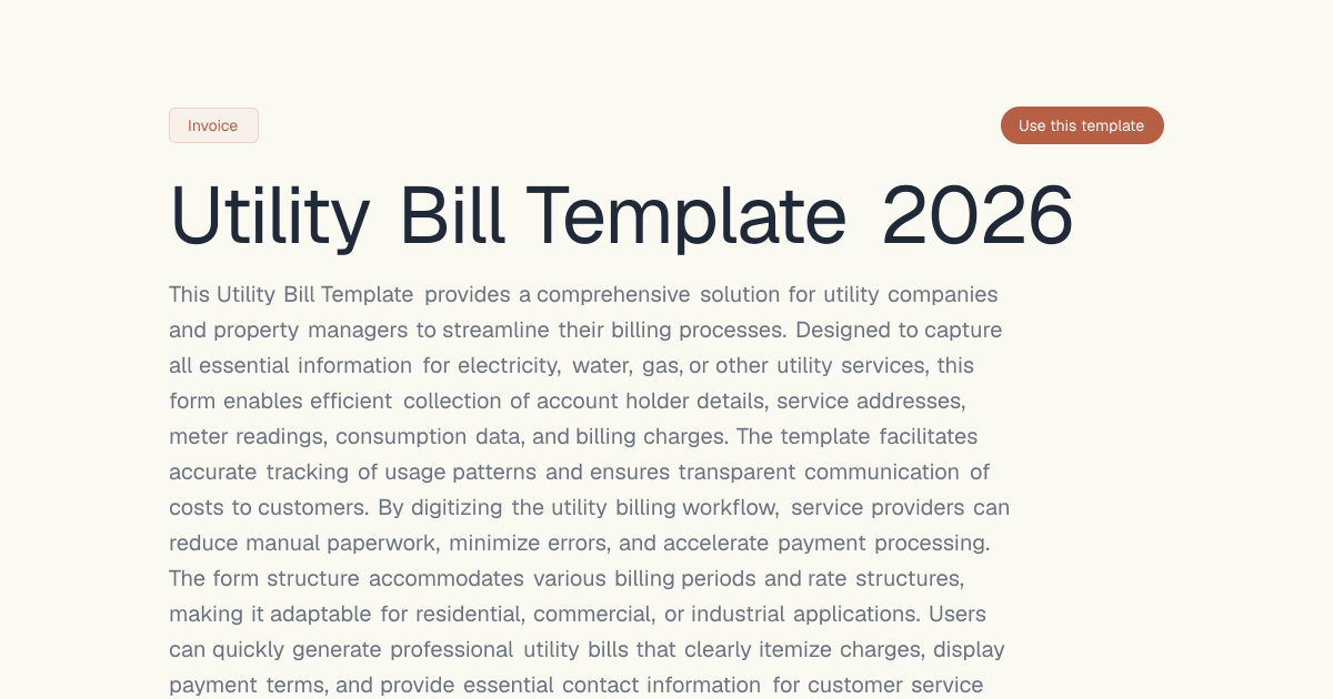Utility Bill Template 2026 | Dashform