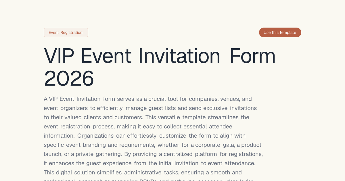 VIP Event Invitation Form 2026 | Dashform