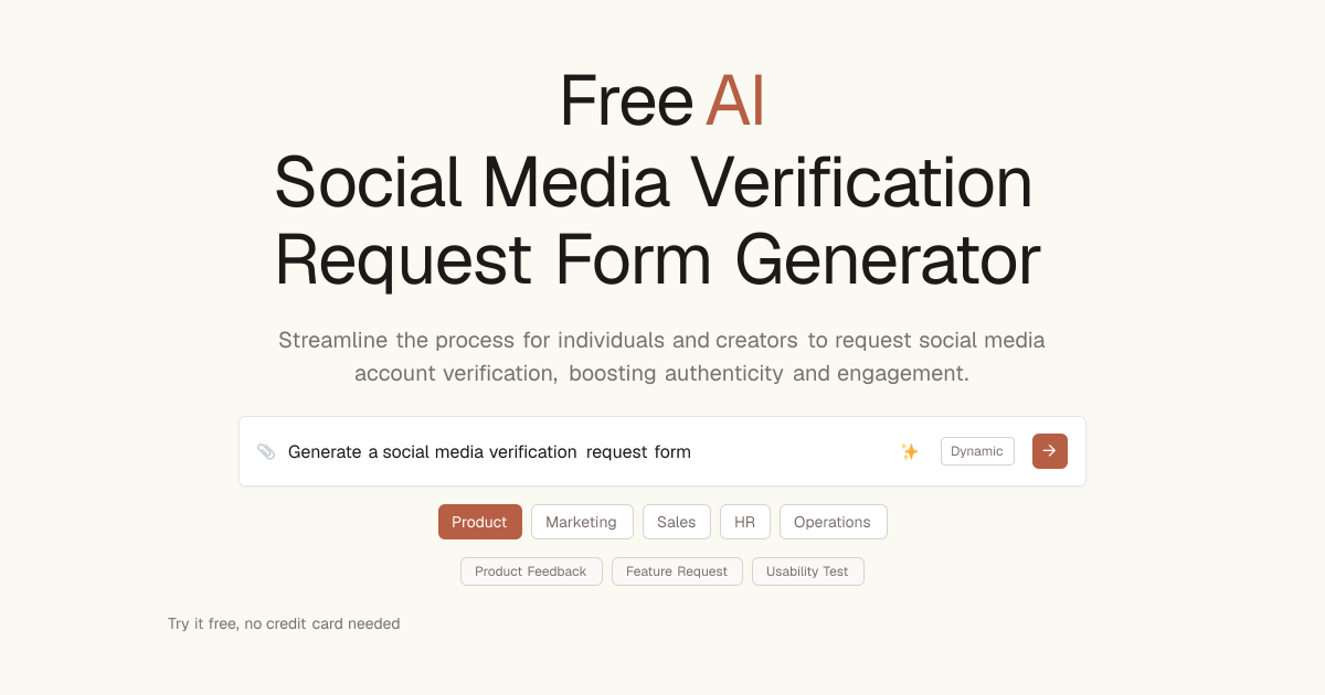 Free Social Media Verification Request Form AI Generator | Dashform