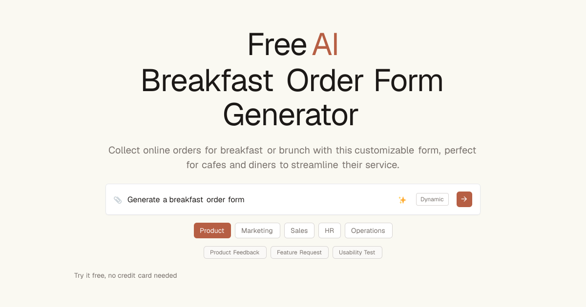 Free Breakfast Order Form AI Generator | Dashform