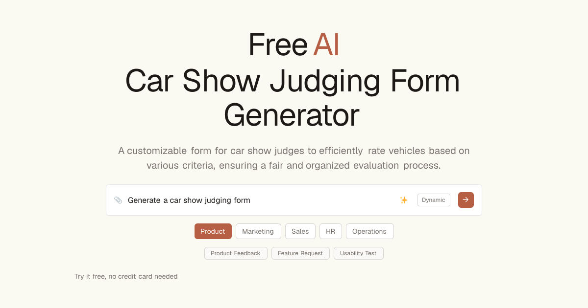 Free Car Show Judging Form AI Generator | Dashform
