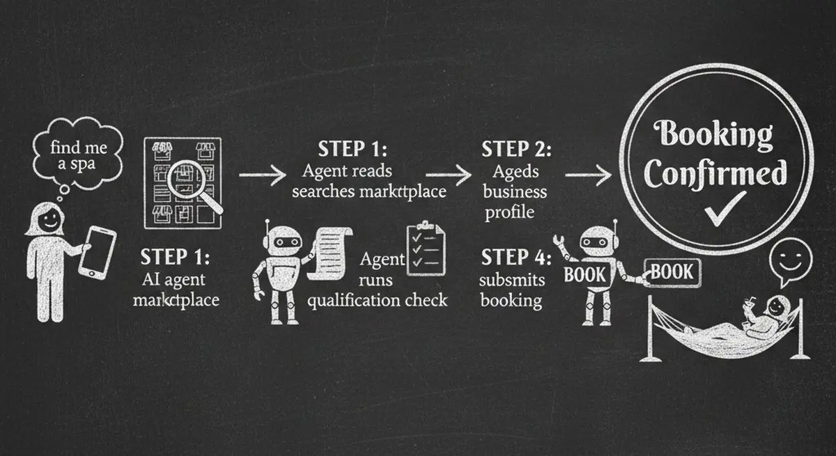 AI agent user journey from search query to booking confirmation