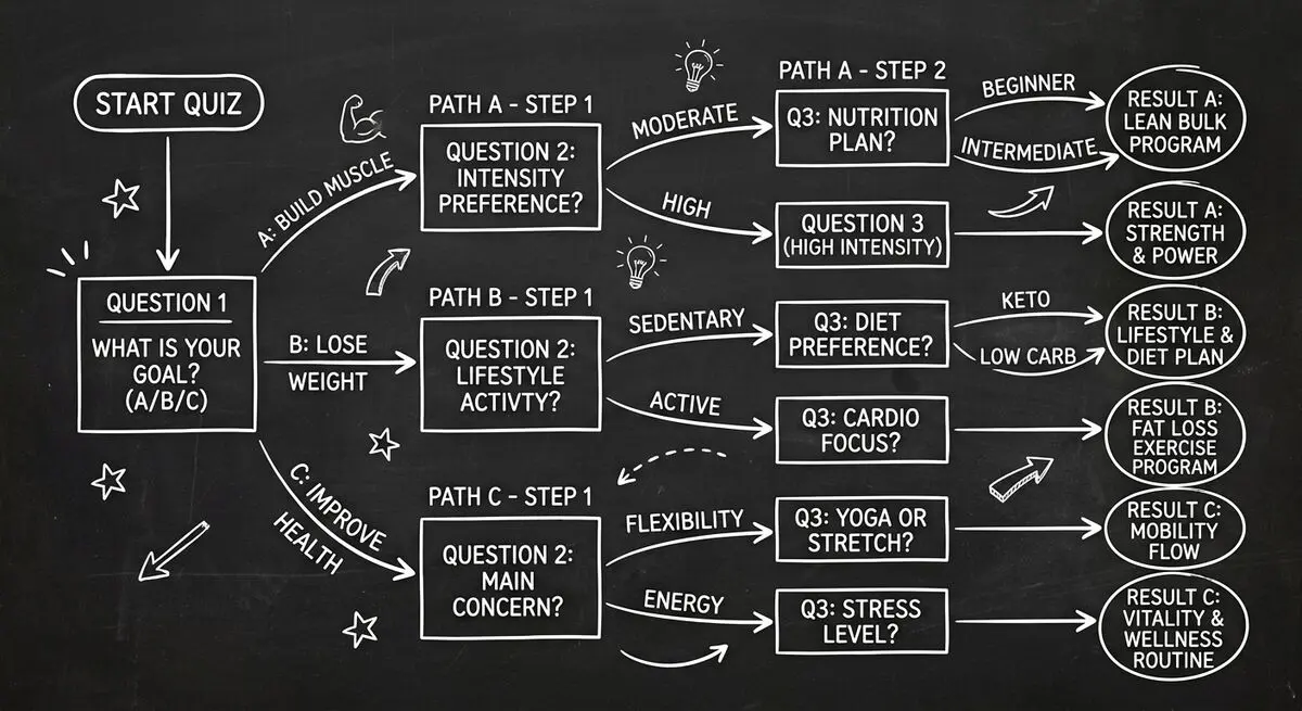 Multi-step quiz funnel with branching conditional logic and personalized question paths