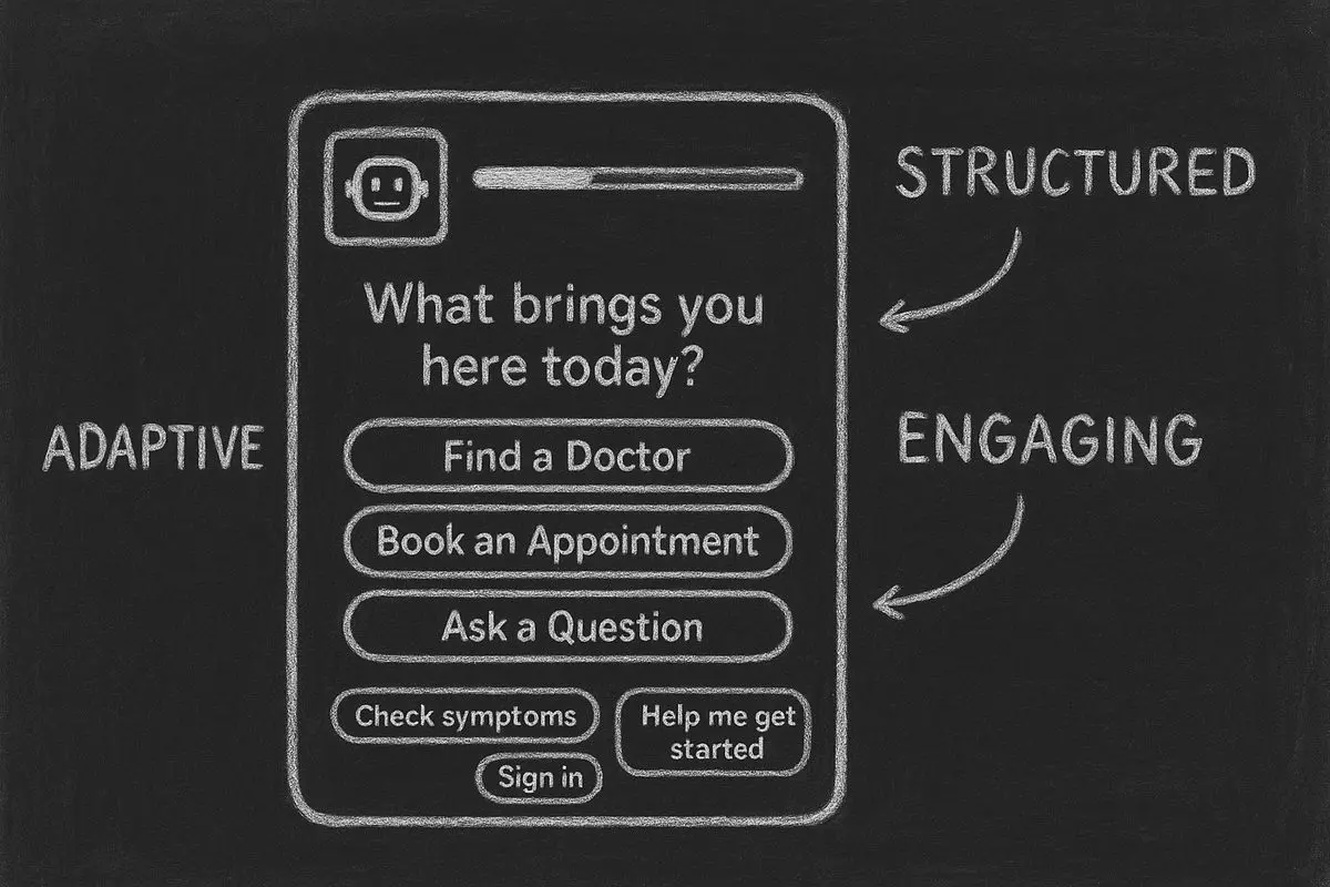AI-powered conversational form showing one question at a time in a chat-like interface with smart suggestions