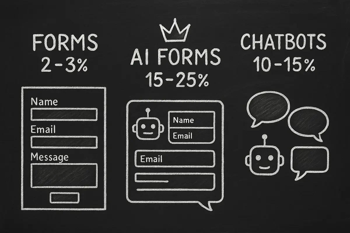 Contact forms vs AI chatbots comparison for lead generation showing conversion rate differences
