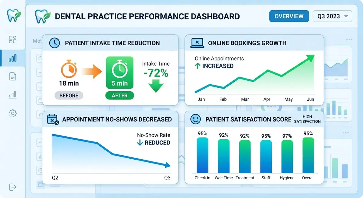 Dashboard showing dental practice performance improvements after implementing AI-powered patient intake