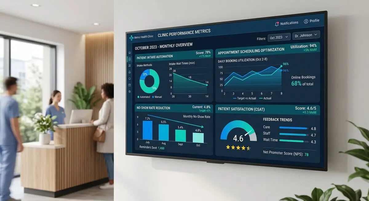 Dashboard showing clinic performance improvements with OpenClaw AI agent and Dashform integration
