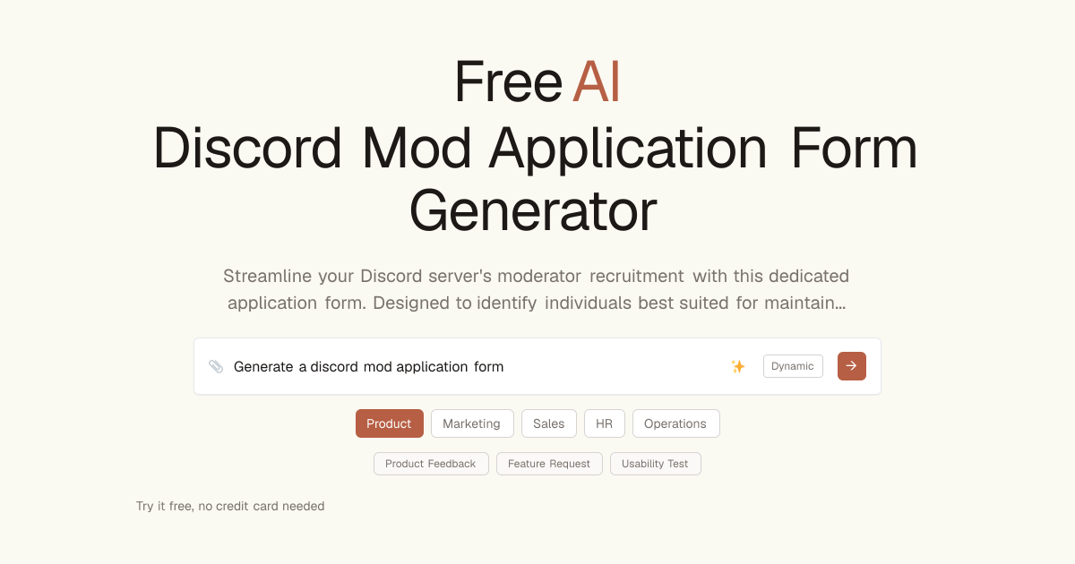 Free Discord Mod Application AI Generator | Dashform